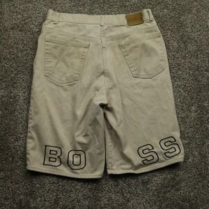 Vintage BOSS Shorts Men's 32  Beige Casual Wear‎ Distressed y2k Graphic